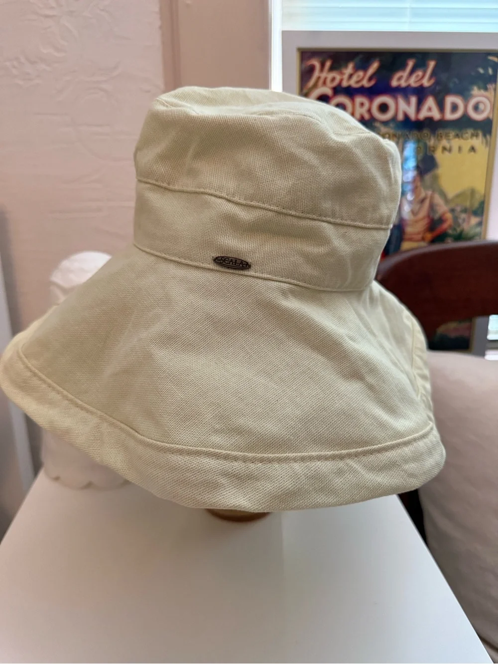 Scala Canvas Wide Brim Bucket Hat - Yellow/Tan- Adjustable & Packable